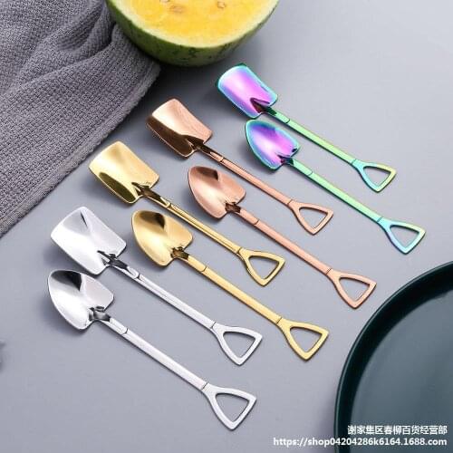 Towayer Stainless Steel Iron Shovel Spoon Coffee Ice Cream Spoon Engineering Shovel Retro Cute Square Head Spoon Kitchen Gadget