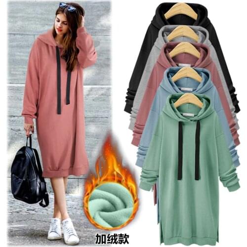 Woman Hoodies Sweatshirts Plus Size Autumn Winter Warm Long Sleeve Pullover Hoodie Female Casual Warm Hooded Sweatshirt Dresses