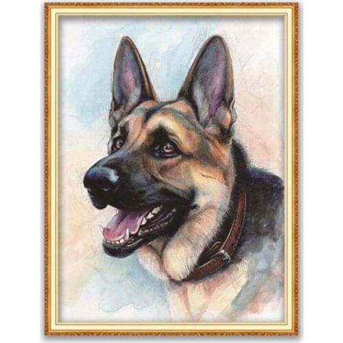 Animal German Shepherd DIY 11CT Embroidery Cross Stitch Kits Craft Needlework Set Cotton Thread Printed Canvas Home Decoration