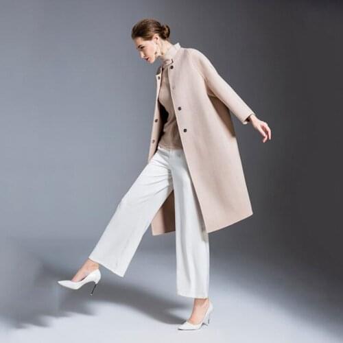 Winter Woolen New Handmade Female Overcoat wool Double Face Cashmere Jacket Women Autumn Ladies Outerwear Black Long Medium Coat