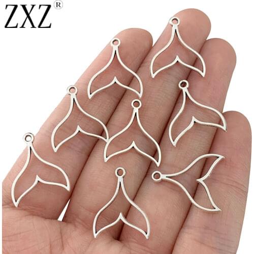 ZXZ 50pcs Tibetan Silver Hollow Open Whale Tail Charms Pendants Beads for DIY Necklace Bracelet Earrings Jewelry Marking