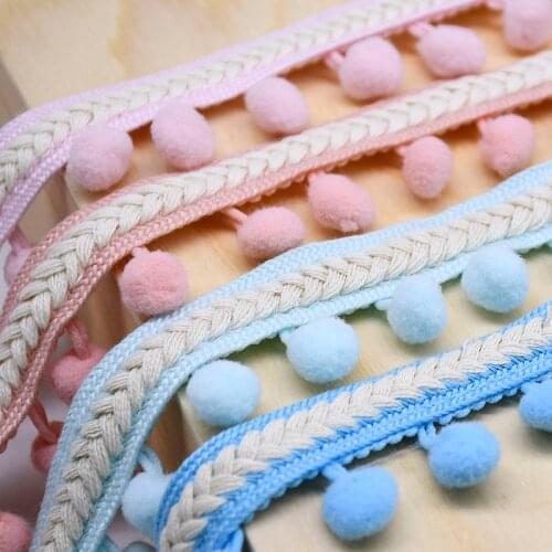 1M Braided Lace Trim Ribbon Colorful Pompom Fringe Lace DIY Tablecloth Curtain Sewing Fabric Vintage Garment Apparel Accessories