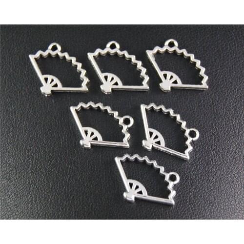 10pcs Silver Color Fan Charm Jewellery Pendant For Bracelet Necklace 15x20mm A2086