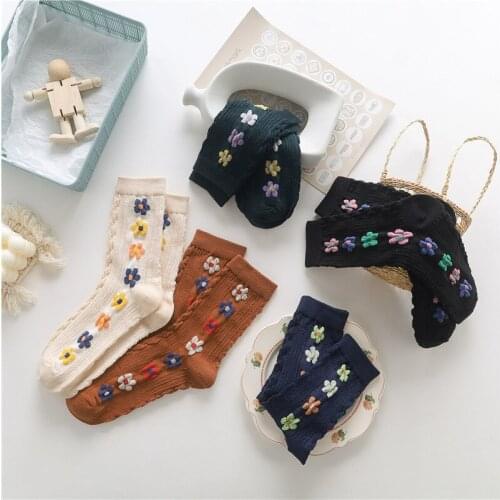 3pairs/set Women Socks Cute Cartoon Flower Socks Colorful Novelty Skateboard Socks Kawaii Socks for Girl Christmas Gift