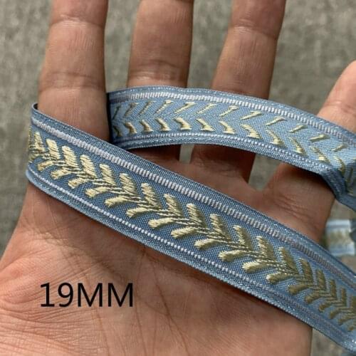 3 YARD 19MM Light Blue Golden Hearts Embroidered Ribbon HANDMADE Lace