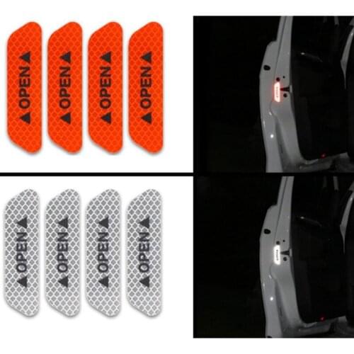 4PCS OPEN Car Reflective Tape Warning Stickers Door Opening Tips Anti-collision Stickers Protect Strips Decorative Stickers