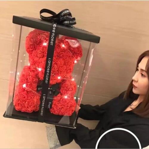 40CM Luxury Rose Bear Artificial Flowers Roses Teddy Bear New Year Gifts for Women Valentines Birthday Gift Party Decoration