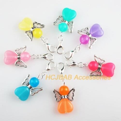 7 New 18x27mm Angel Charms Mixed Jelly Heart Acrylic Tibetan Silver Tone Retro With Lobster Claw Clasps