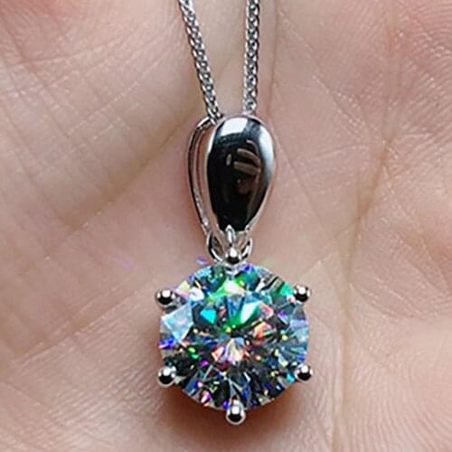 18K White Gold Women Pendants Necklaces Moissanite Diamond 0.5 1 2 3 4 5 Carat Round Wedding Anniversary Engagement Party Gift