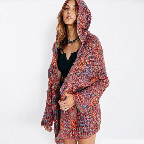 Colorfull Hooded Sweaters Loose Style Women Jumper Long sleeve Cardigan Fashion Sweaters DZA012