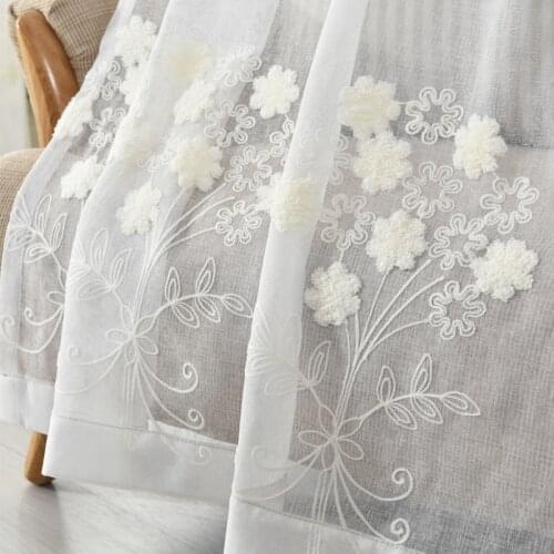 Cotton and Linen White Embroidered Voile Korean Pastoral Living Room Bedroom Bay Window Terraces Finished Curtain Tulle