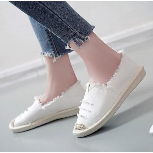 Ladies Casual Comfort Summer Strap Loafers Woman Flat Slip On Canvas Straw Espadrilles 2021 Slip On Lazy Shoes Female Fashion
