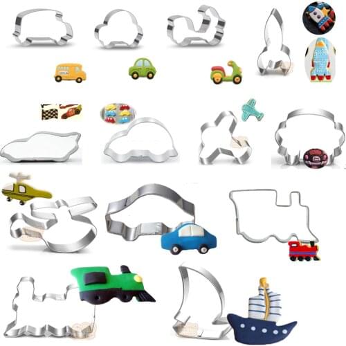 Cartoon car truck trolley plane ship metal Cookie Cutter Cookware Biscuit Mold Fondant Cake Tool bread mould