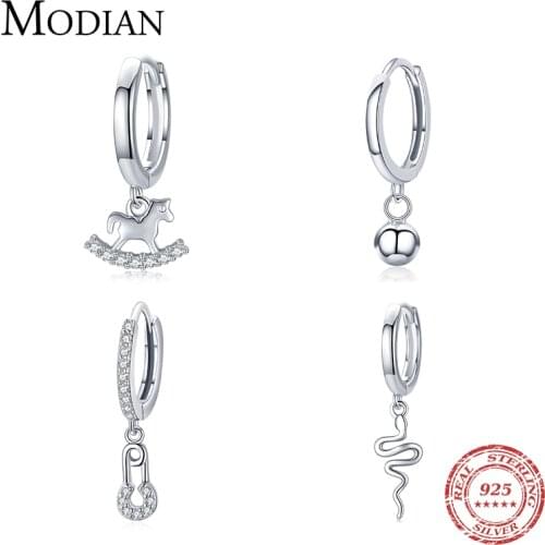 Modian 1PC Fashion Single Earring 925 Sterling Silver Trojan Horse Snake Beads Pin Hoop Earrings For Women Party Jewelry Gifts