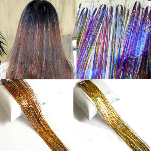 Wholesale Sparkle Hair Tinsel Bling Hair Secoration For Synthetic Hair Extension Glitter Rainbow For Girls And Party 50pcs/lot