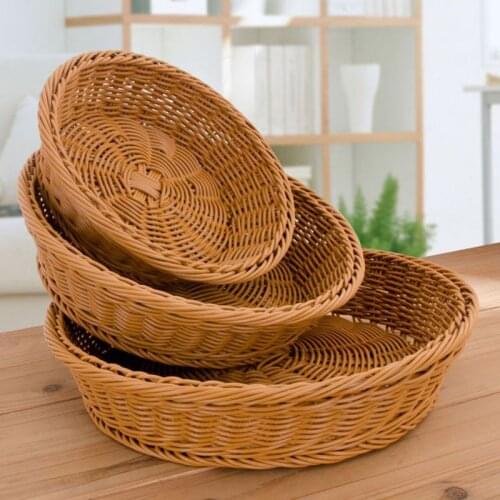 Hand-Woven Rattan Storage Basket Wicker Basket Bread Fruit Food Breakfast Display Tray Desktop Bathroom Kitchen Organizer