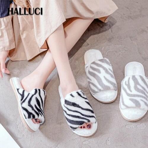 Simple Leopard short Plush Home Slippers Shoes Women Peep Toe Seasons Flip-flops Non-slip Women Bedroom Slippers TX32007