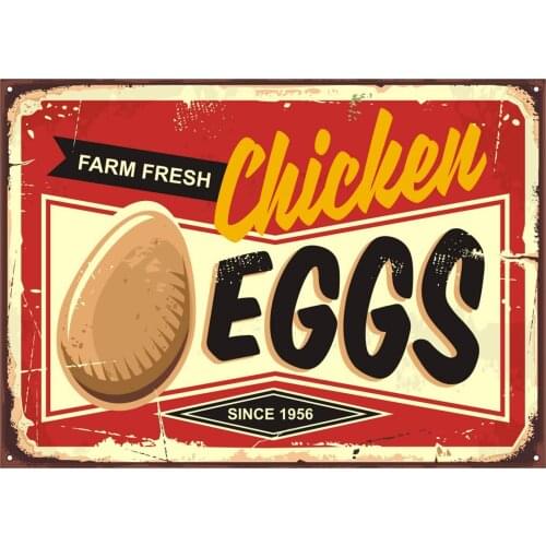 Retro Wall Decor Signs Tin Sign 12 X 8 Inch farm fresh chicken eggs vintage promotional