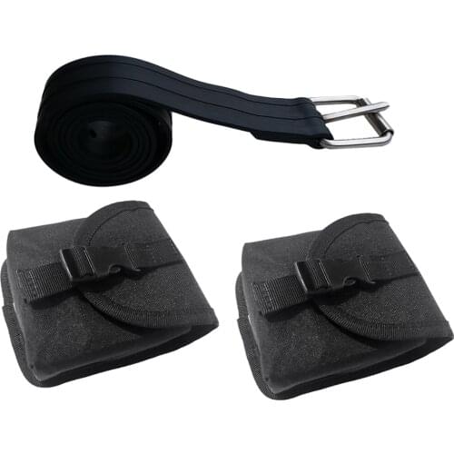 130cm Rubber Dive Belt with Classic Buckle and 2pcs Weight Pockets Pouch for Freediving and Spearfishing Diving