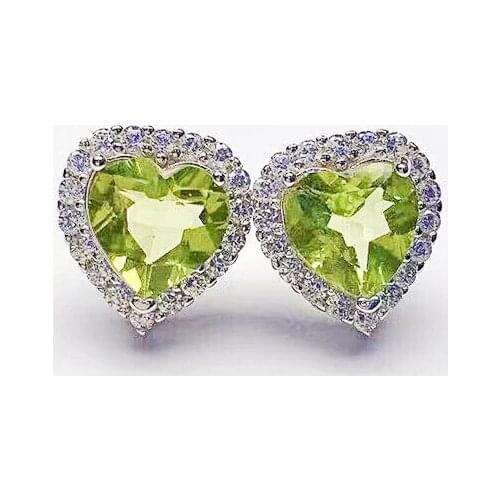 Natural real peridot love heart stud earring 2ct*2pcs gemstone 925 sterling silver Fine jewelry For men or women X21865