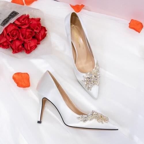 2021 Sexy Women Pumps Spring Fall Pointed Brand Thin High Heels Wedding Shoes Red White Pinkl High-heeled Shoes Size33-43