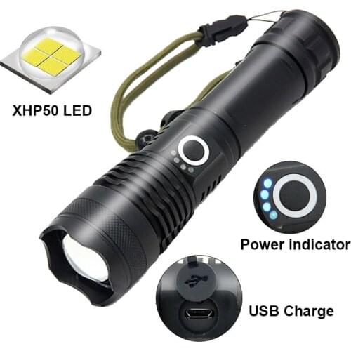 USB Rechargeable zoom flashlight torch XHP50 LED Zoomable 26650 18650 AAA battery Work light lantern for Camping Hiking Hunting