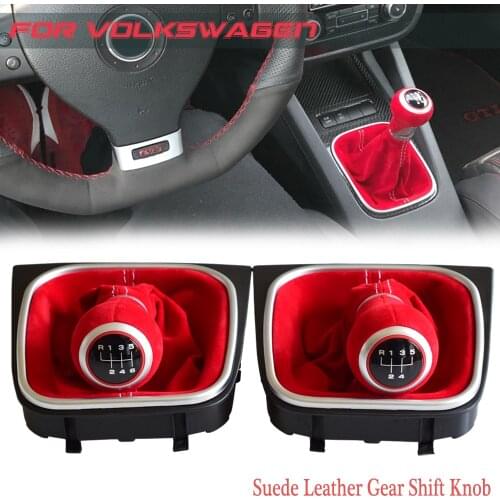Suede Leather 5/6 Speed Car Shift Gear Lever Knob HandBall Gaiter Boot Cover For Volkswagen VW Golf 5 6 MK5 MK6 R32 GTI 2004-09