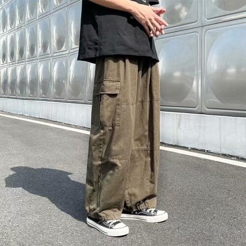 QWEEK Hippie Streetwear Green Cargo Pants Women Korean Fashion Vintage Wide Leg Trousers For Female Oversize Hip Hop 90s Joggers