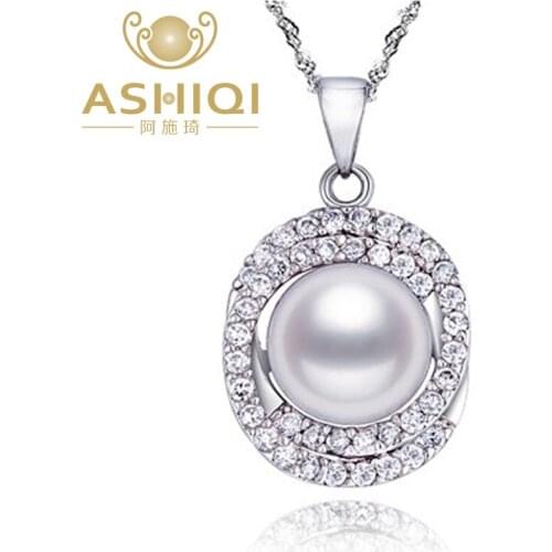 ASHIQI Real Natural Freshwater Pearl Pendants & Necklaces 925 Sterling Silver 10-11mm Big Pearls Jewelry for women wedding
