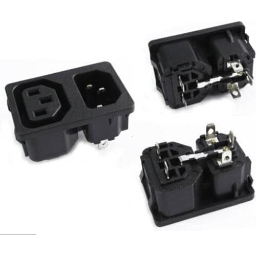 1pcs IEC320 C14 Inlet C13 Outlet Combination Two Way Socket Electrical Socket Industrial Plug Power Rocker Socket Connector