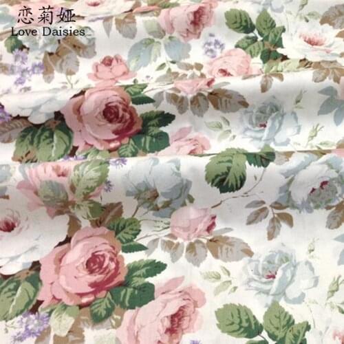 100% cotton twill cloth pastoral pink blue rosae floral DIY for kids bedding cushion clothes dress handwork crafts fabric tissue