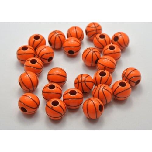 100 Orange Sparkling Silver Basket Ball Pattern Acrylic Round Beads 12mm