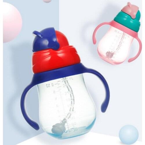 200pcs 330/260ml Baby Water Feeding Bottle With Straw Portable Cartoon Save Cups Sports Bottles 300 ML Baby Feeding Cups