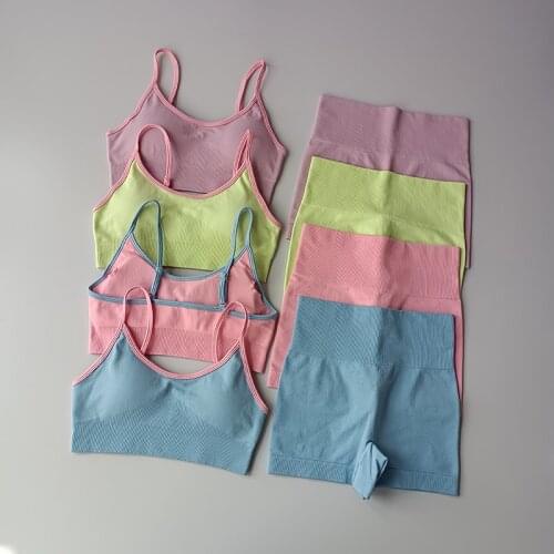 2021 Seamless Sport Set Women 2 Pieces Crop Top Bra Sports Shorts High Waist Leggings Gym Clothing Fitness Suit Female Yoga Set