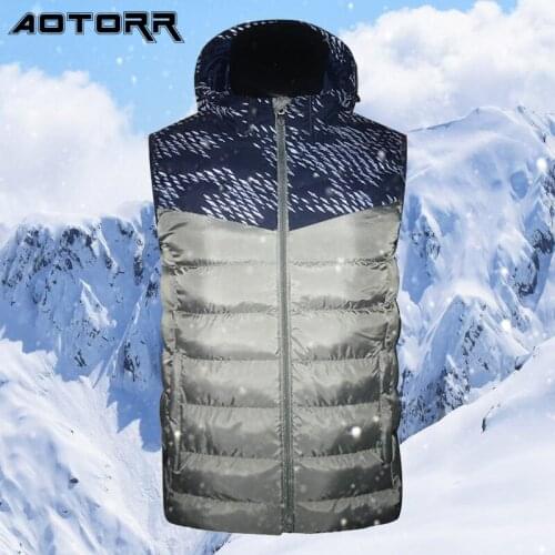 2021 Mens Hooded Heated Sleeveless Vests Winter Smart Heating Warm Outdoor Waistcoat Men Casual Patchwork High Quality Parka Ves