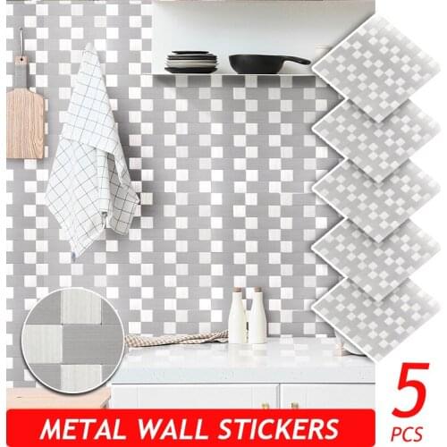 5PCS Wall Stickers Panel for Living Room Kitchen Bedroom Waterproof Fireproof Self-adhesive Home Decor V Background PVC Metal