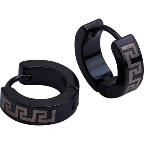 6 Pairs Round black character stainless steel earring and earring fashion accessories 14*9mm