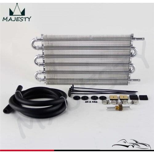 6 Row Radiator Remote Aluminum Transmission Oil Cooler + Hose / Mounting Kit