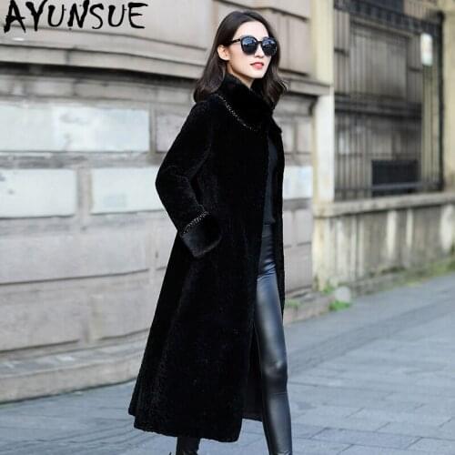 AYUNSUE Fur Coats With Collar
