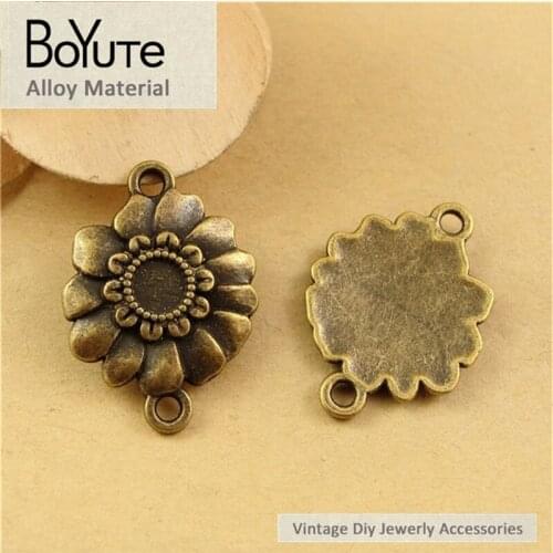 BoYuTe (60 Pieces/Lot) 27*19MM Vintage Diy Accessories Parts Material Alloy Antique Bronze Sun Flower Connectors for Jewelry