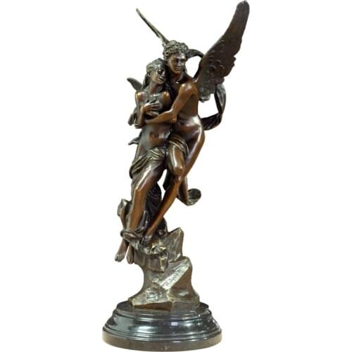 Cupid and Psyche Bronze Statue Antique Art Romantic Couple Love Sculpture Eros Figurine Anniversary Valentines Day Gifts Decor