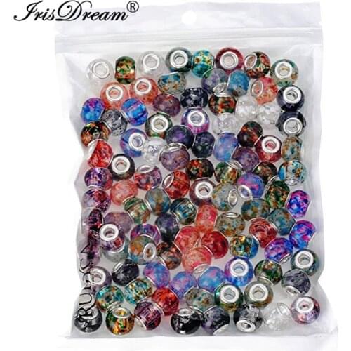 20PCS Lot New Flower Big Hole Round Loose Murano Spacer Crystal Glass Beads Fit Pandora Charms Bracelet For DIY Jewelry Necklace