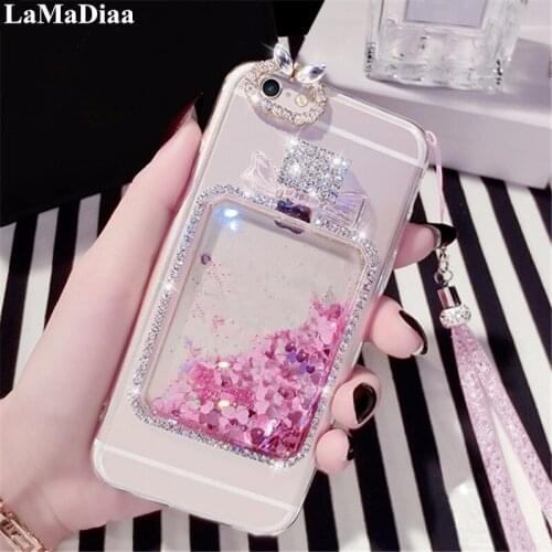Case For HuaweiP8 P9 P10 P20 P30 P40 Lite Plus Mate10 20 30 Pro Fashion Bling diamond Liquid Quicksand Perfume Bottles Soft Case