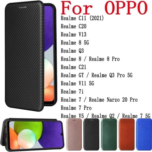 Sunjolly For OPPO Realme C11 2020 C20 V13 8 5G Q3 8 8Pro C21 GT 7 7i 7Pro V5 Q2 Case Cover coque Leather Flip Card Wallet Stand