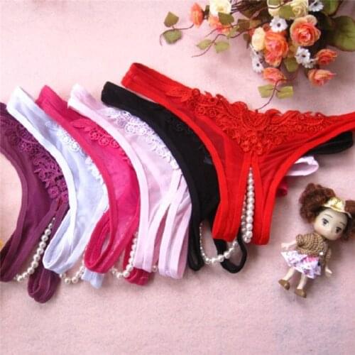 Women Hot Sexy Lingerie Lace G-String Bowknot Low Waist Pearl Thongs Panties Latex Panties Briefs Lingerie Hot Erotic Underwear