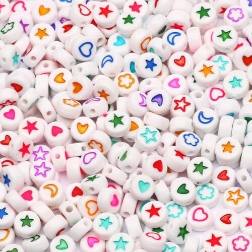 Colorful 4*7mm Mixed Flower Star Moon Heart Beads Round Flat Acrylic Loose Spacer Beads For Jewelry Making Diy Bracelet Necklace