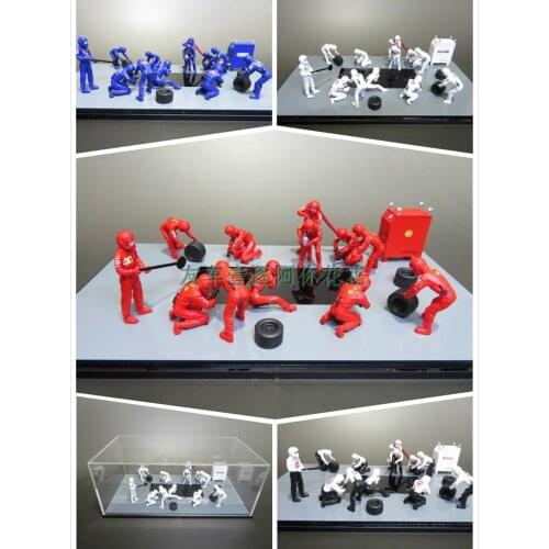 1:43 Scale Car Scene Figure Racing Vehicl Repair Station Refueling And Changing Tires Doll Model Display Box Collection Fan Gift