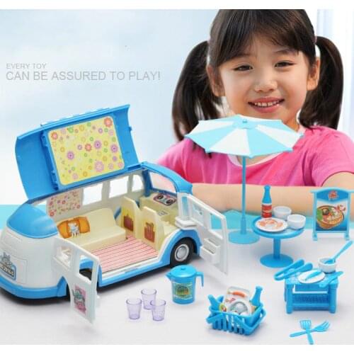 Cute Mini Simulation Plastic Motorhome Camper Car Vehicle Dollhouse Furniture Accessories Pretend Play Toy for Kids