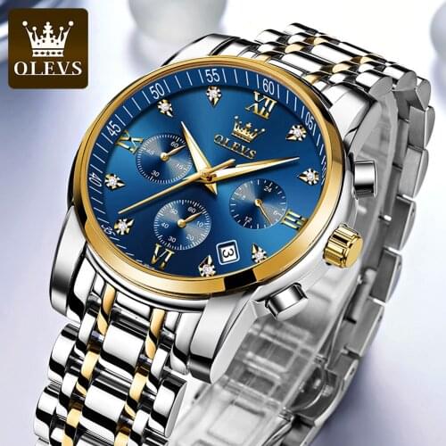 OLEVS Brand Mens Quartz Watch Business Mens Stainless Steel Strap 30M Waterproof Date Multi-function Watch Relogio Masculino