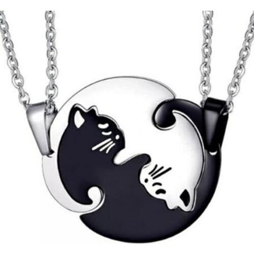 Fashion Couples Jewelry Necklaces Black White Titanium Steel Animal Cat Pendants Necklace Valentines /Thanksgiving Day Gift